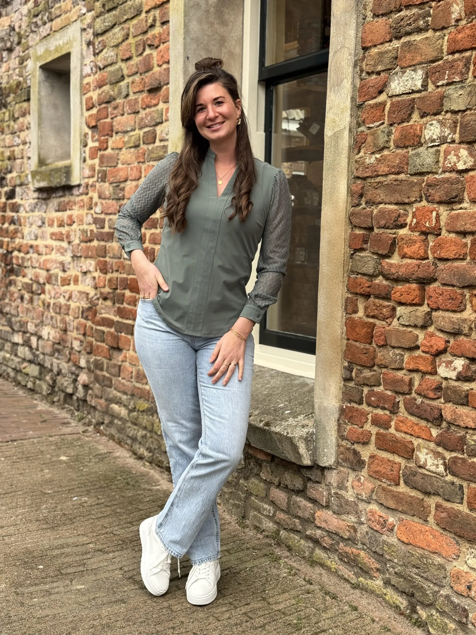 Blouse Mirthe travelstof balsam green