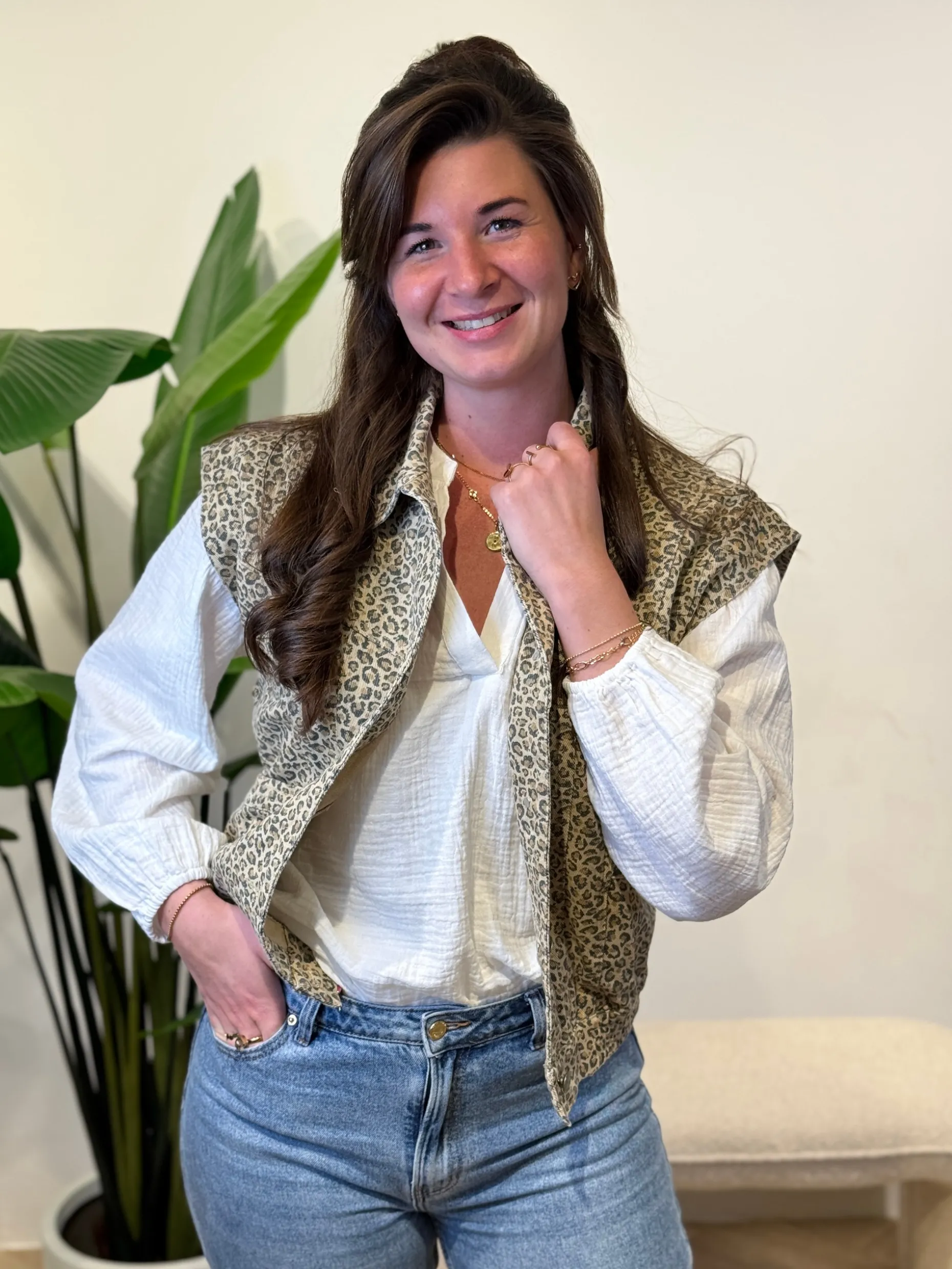Denim gilet panter