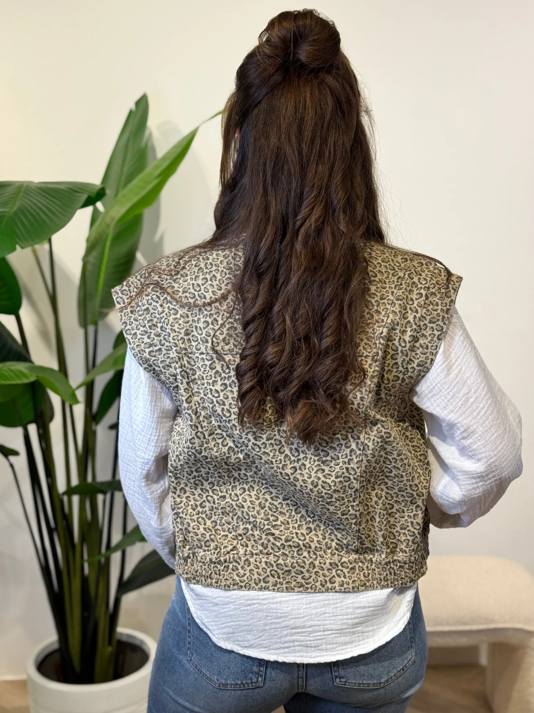 Denim gilet panter