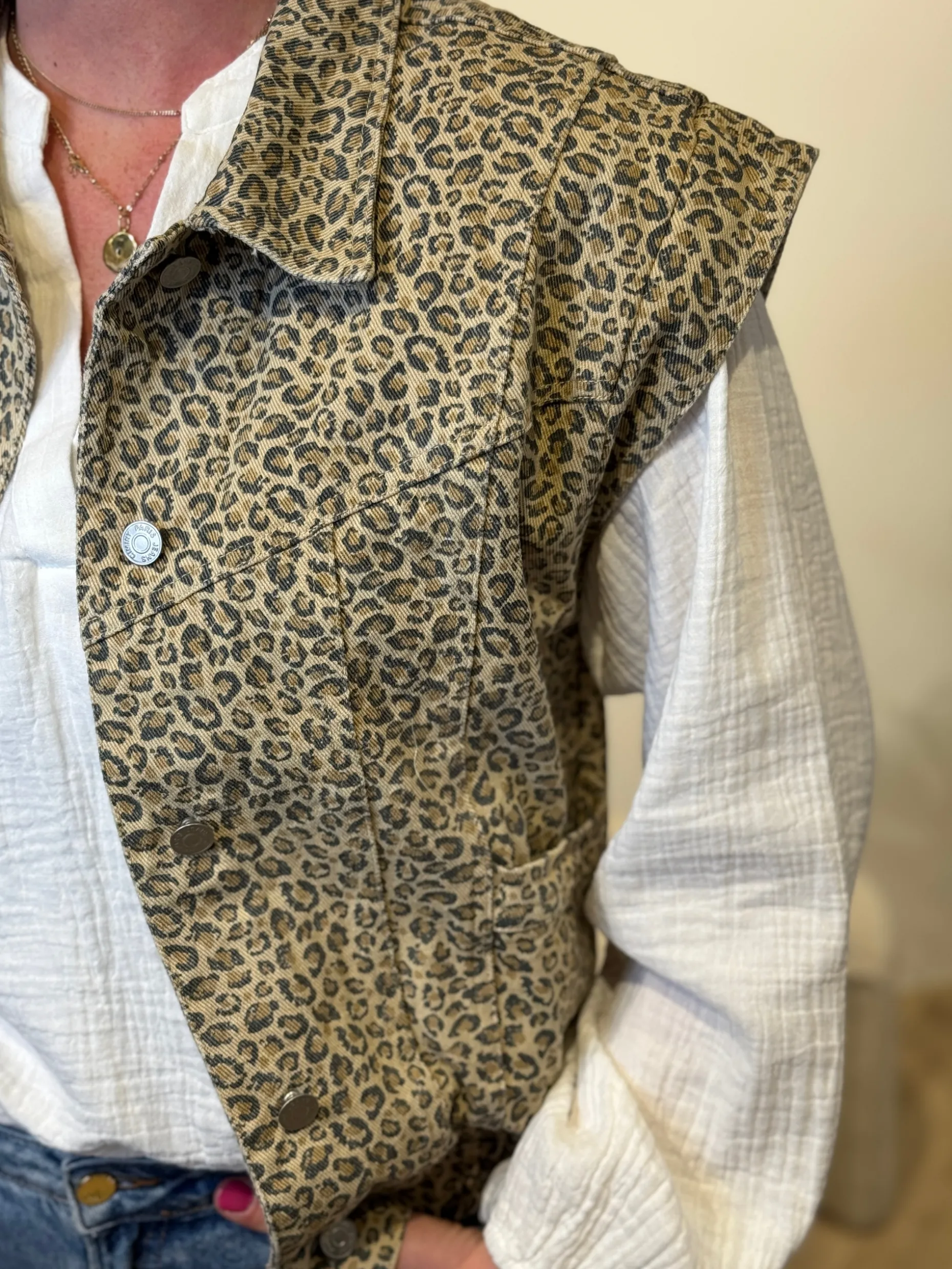 Denim gilet panter