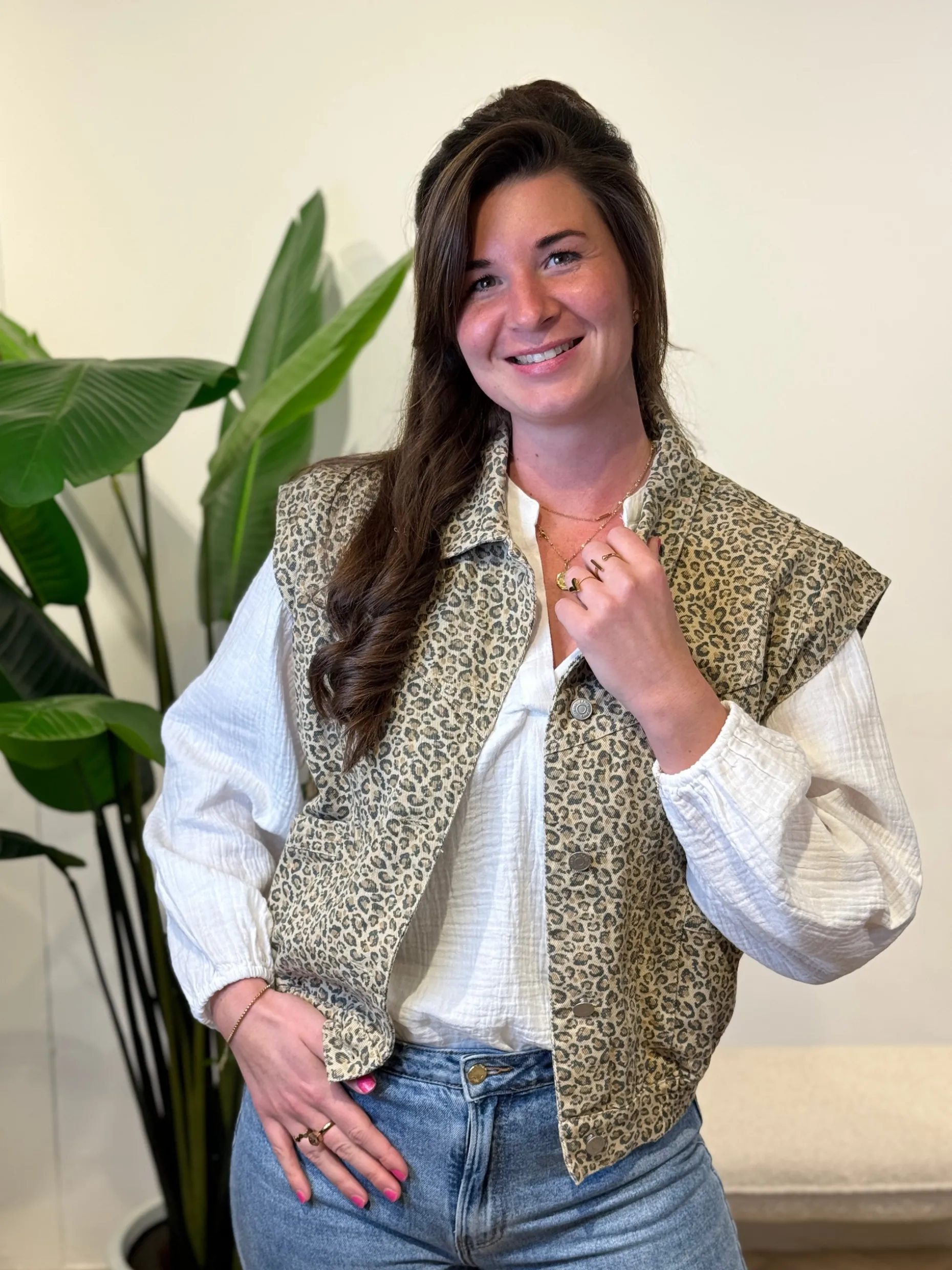 Denim gilet panter