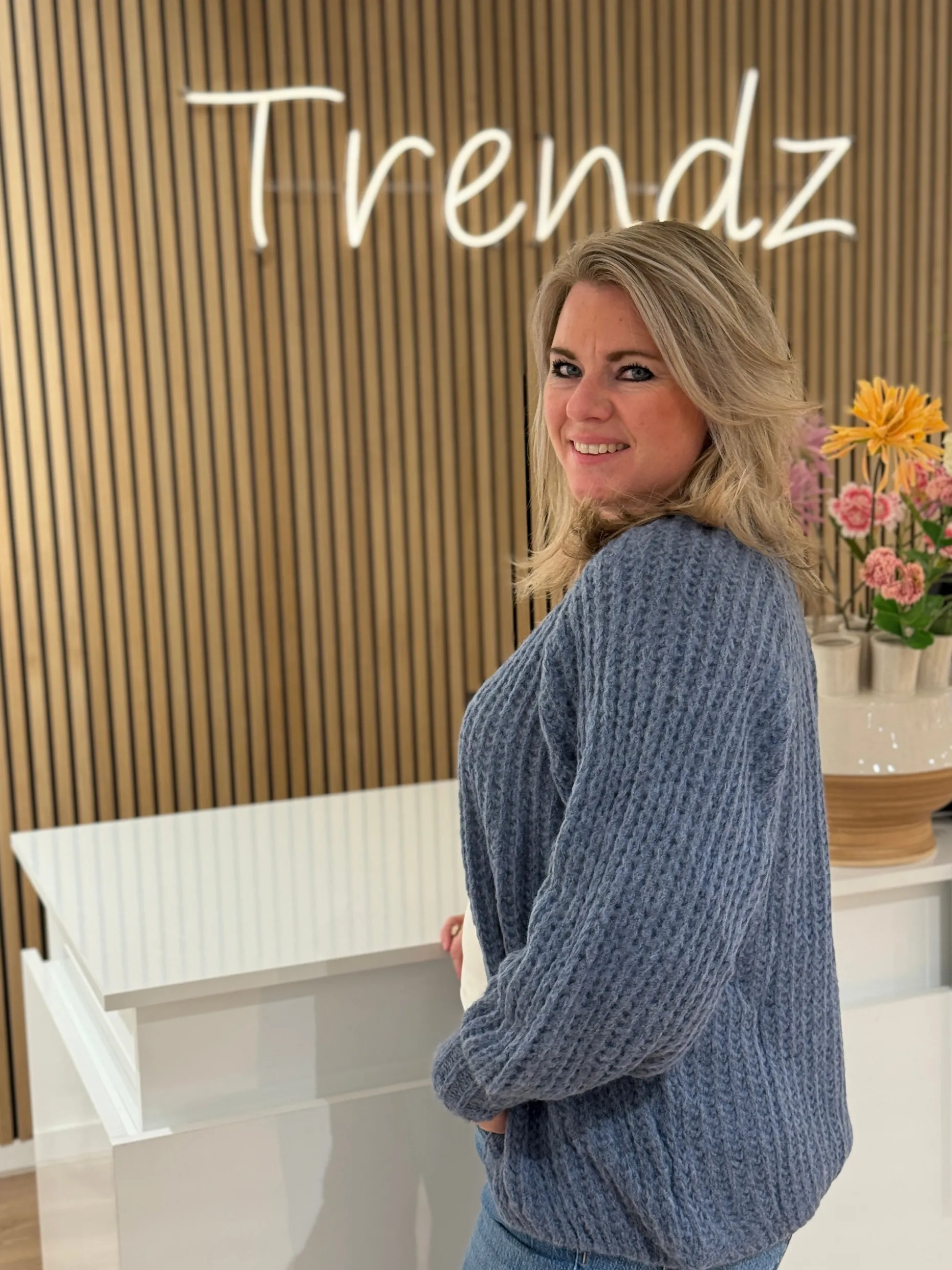 Gebreid vestje Lindsay jeansblauw