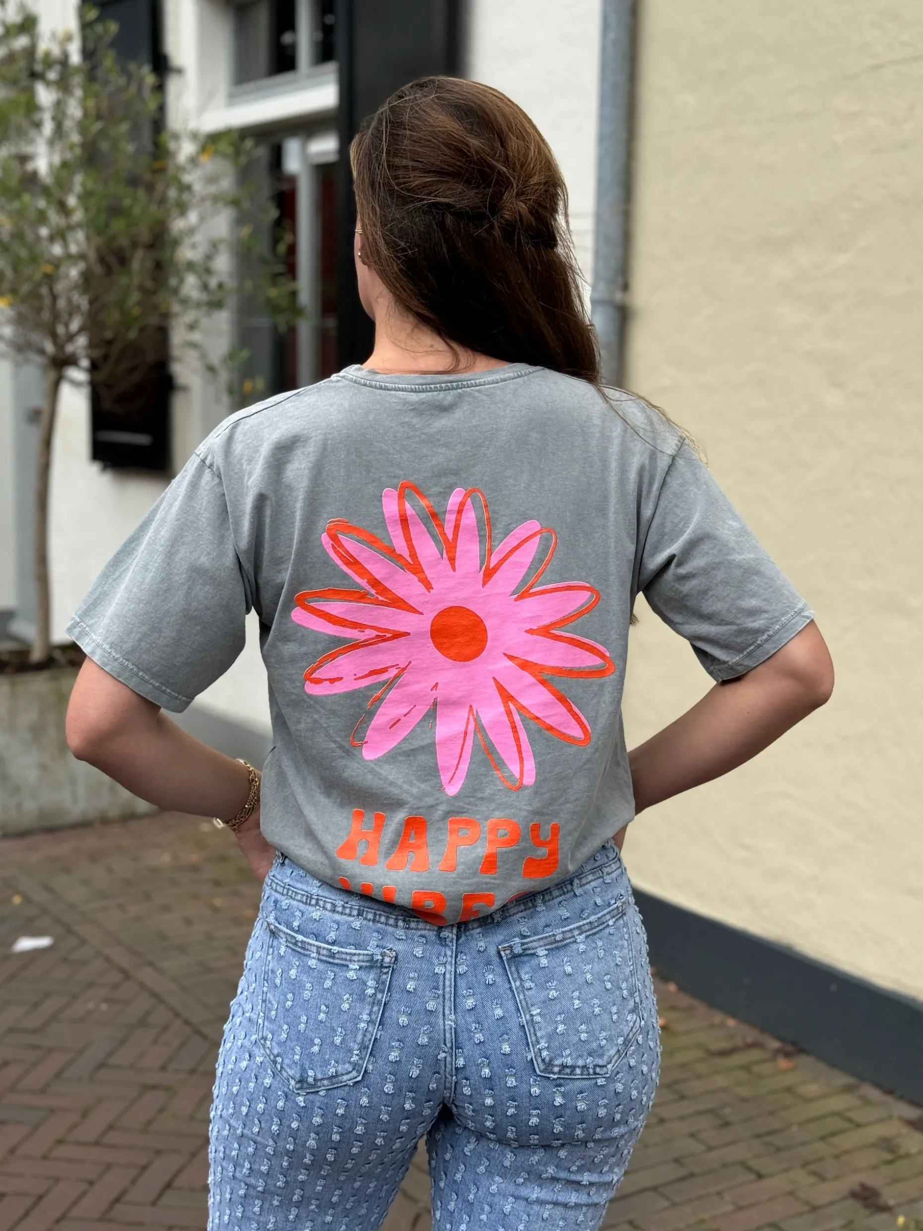 Shirtje Happy Vibes light grey