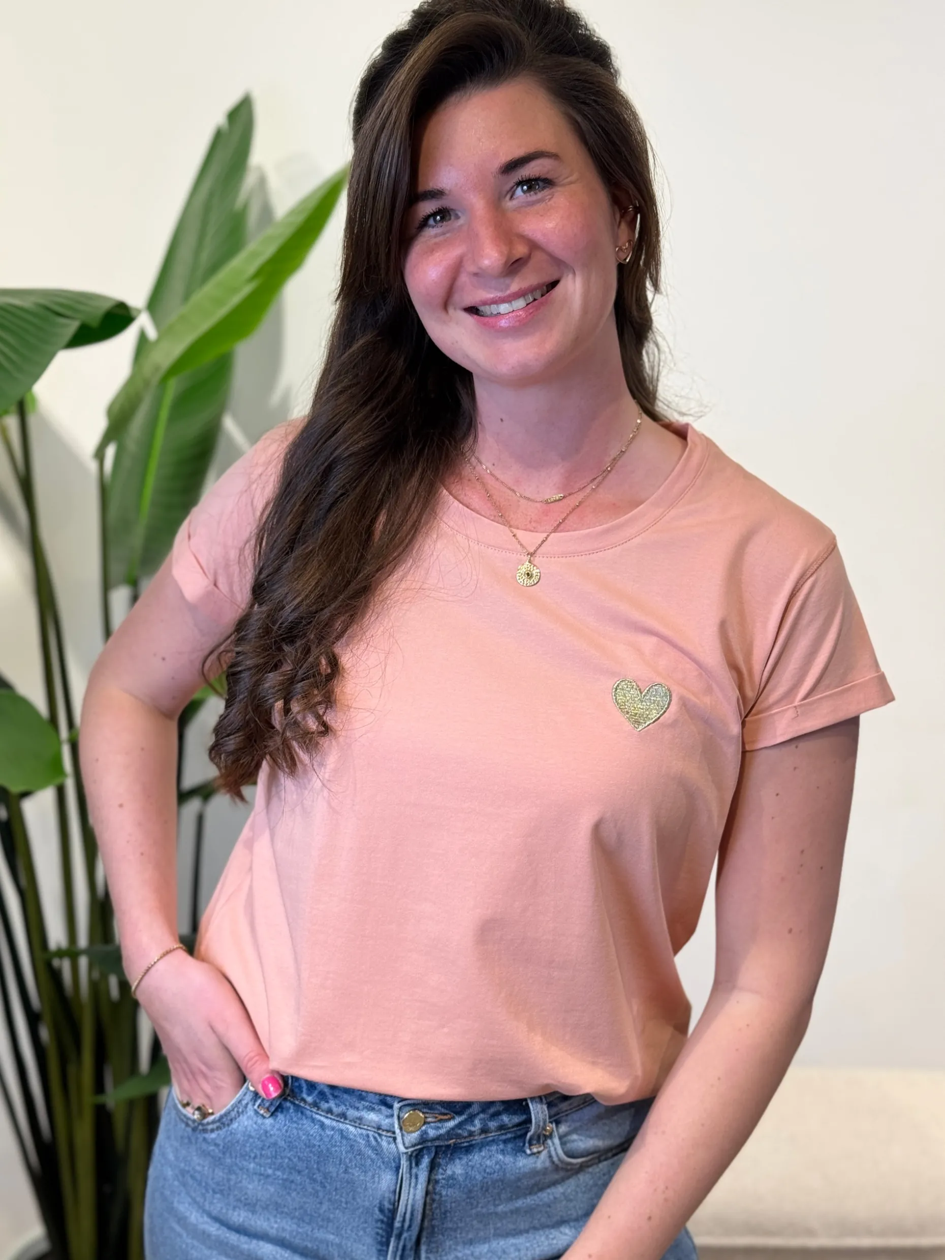 Shirtje Jisca oudroze hart goud