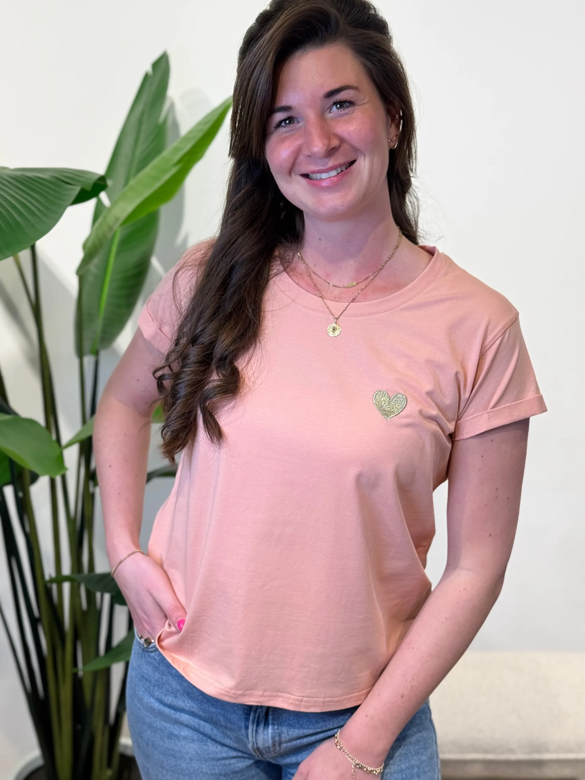 Shirtje Jisca oudroze hart goud