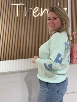 Trui NY mintgroen/blauw